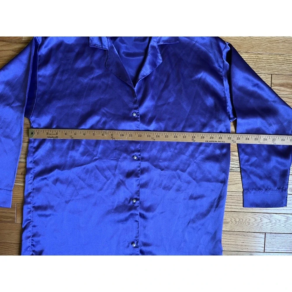 Victorias‎ Secret Purple Satin Sleep Shirt Vintage Gold Label P/S Long Sleeve